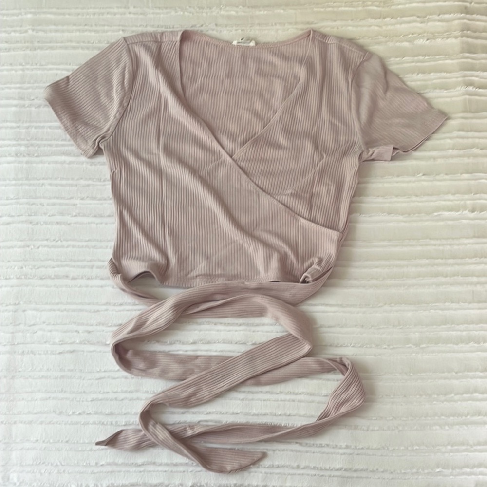 Garage Pink Wrap-Style Ribbed Pink Top